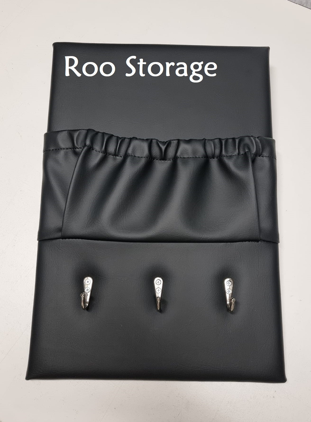 Caravan storage pocket 300 x 450mm single pocket with three hooks Vinyl or faux leather