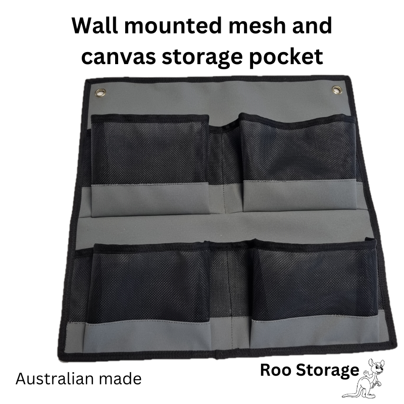 Hanging Canvas and mesh storage pocket for camping and UTE storage