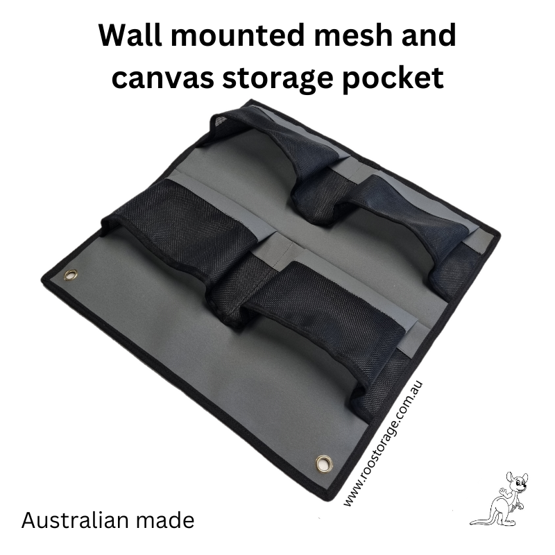 Hanging Canvas and mesh storage pocket for camping and UTE storage