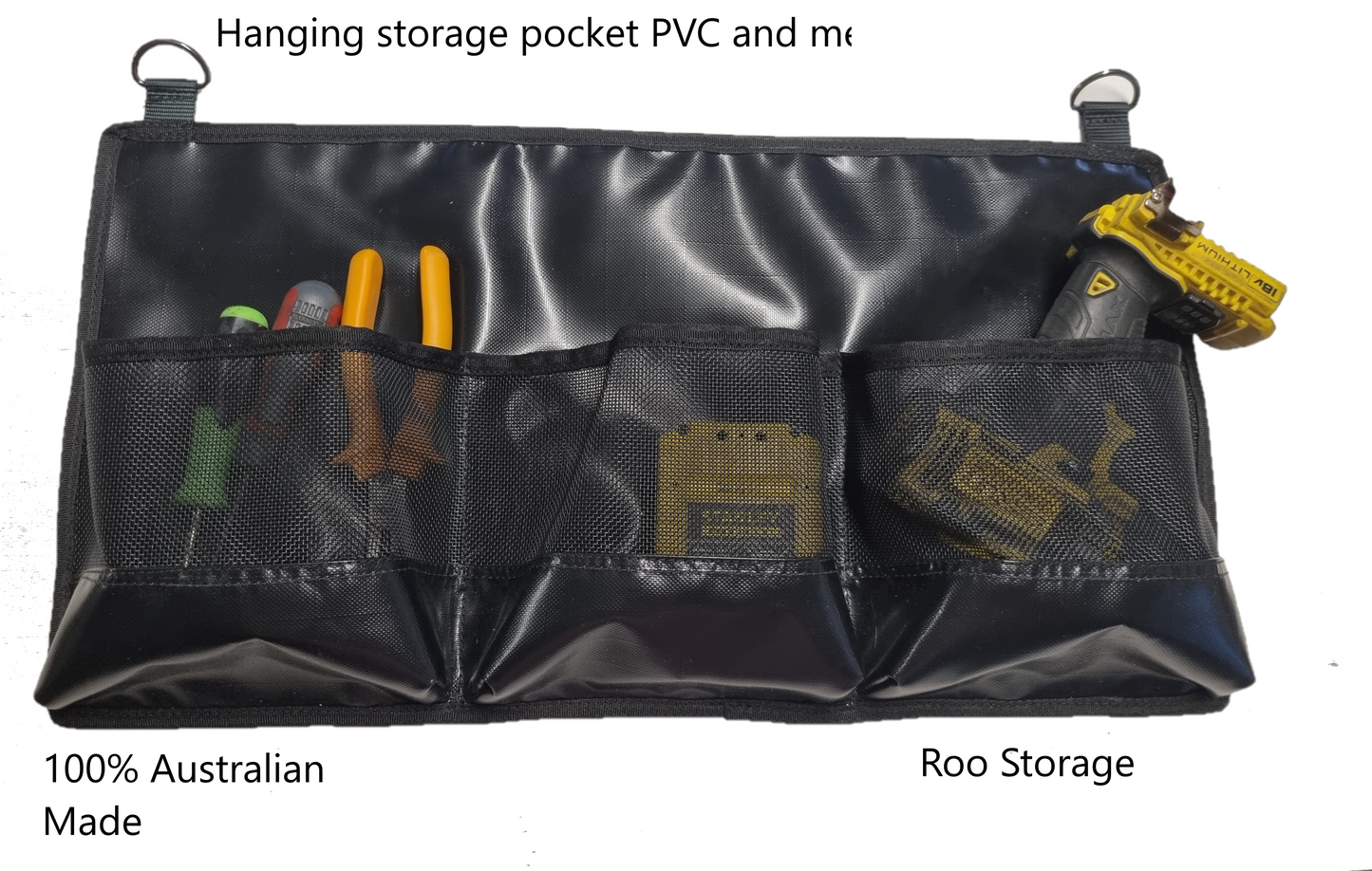 Hanging PVC and mesh 3 pocket Camping and UTE Storage