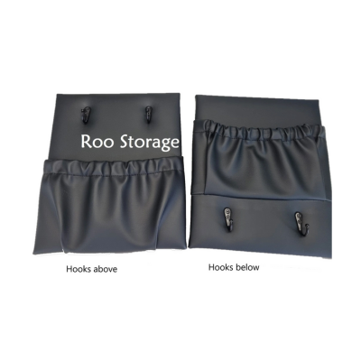 Small 250 x 300mm with 2 hooks above or below pocket Vinyl or faux leather
