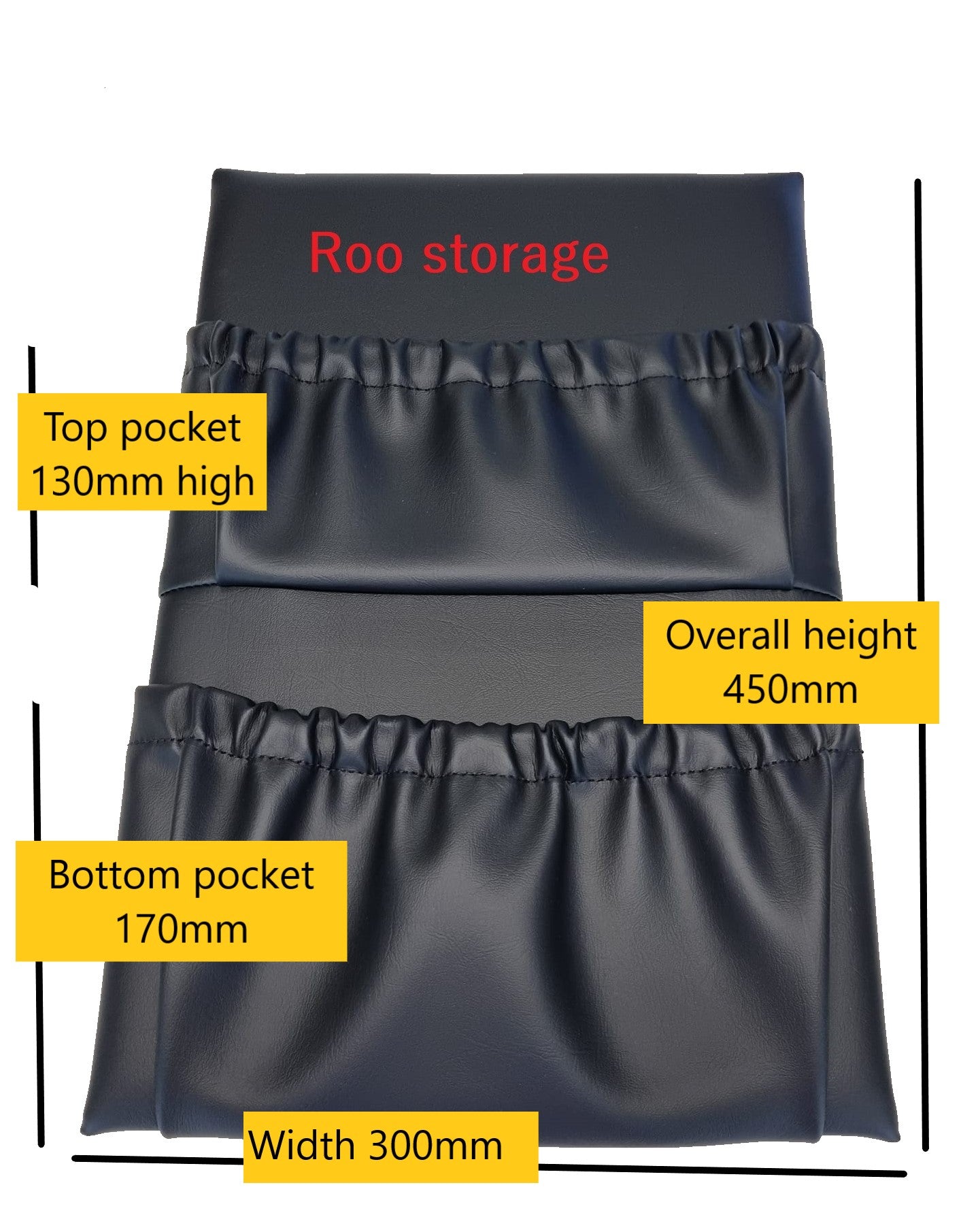 Caravan storage pocket a padded backboard covered with black vinyl two pockets with elastic 