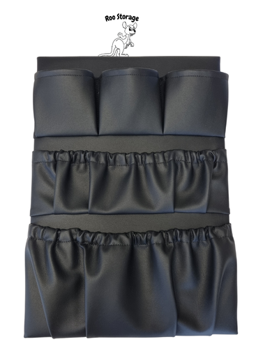 Multi pocket caravan storage pocket. Vinyl, synthetic leather and fabric