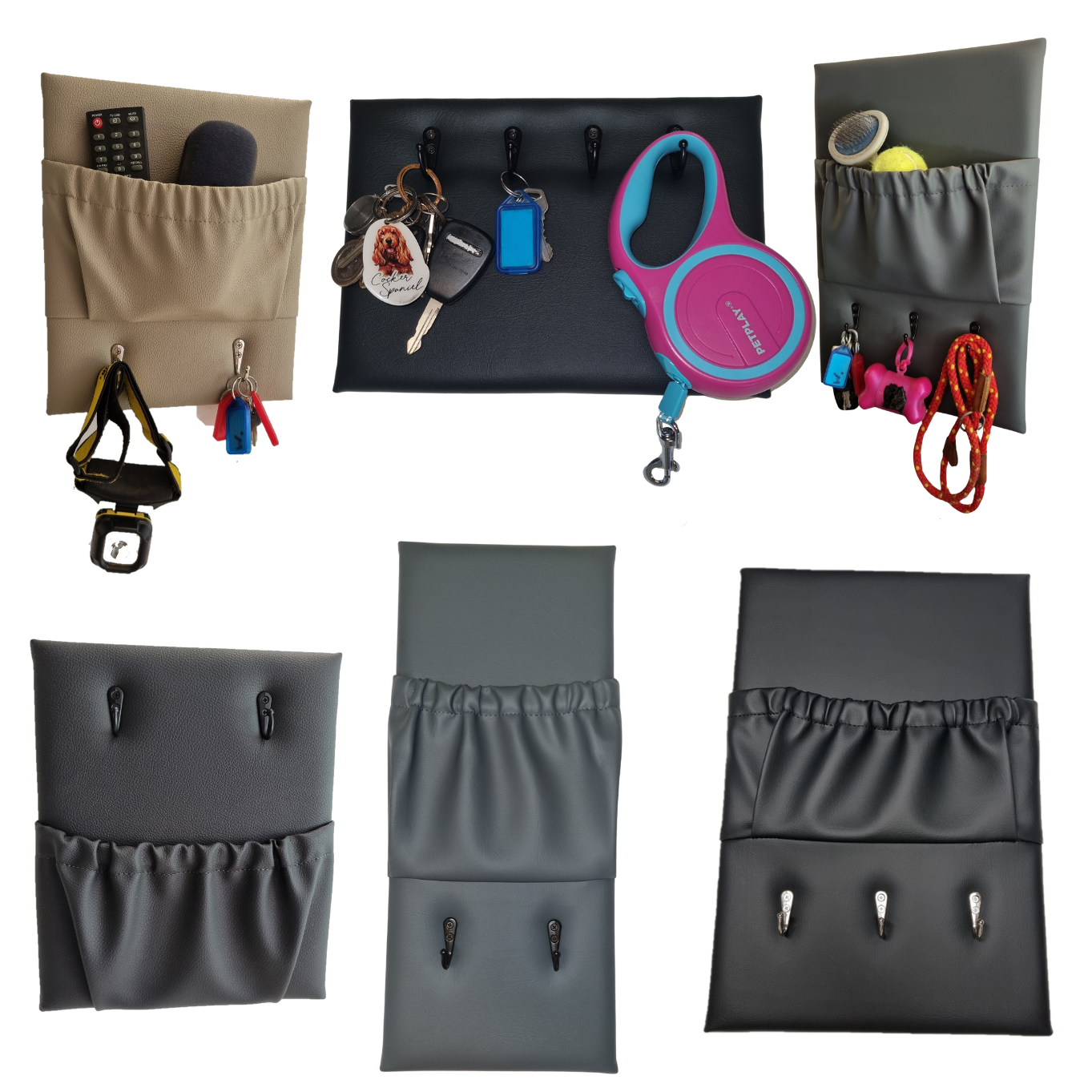 Various sized Pockets with hooks Vinyl, faux leather fabric