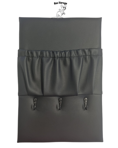 Caravan storage pocket 300 x 450mm single pocket with three hooks Vinyl or faux leather