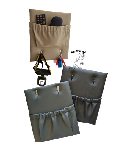 Small 250 x 300mm with  2 hooks above or below pocket Vinyl or faux leather