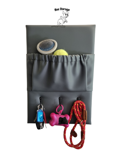Caravan storage pocket 300 x 450mm single pocket with three hooks Vinyl or faux leather
